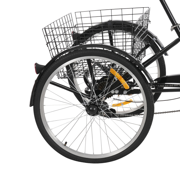 7 Speed ​​Adult Tricycle, 24 Inch Adult Tricycle, Adjustable Adult Tricycle with Basket - Black