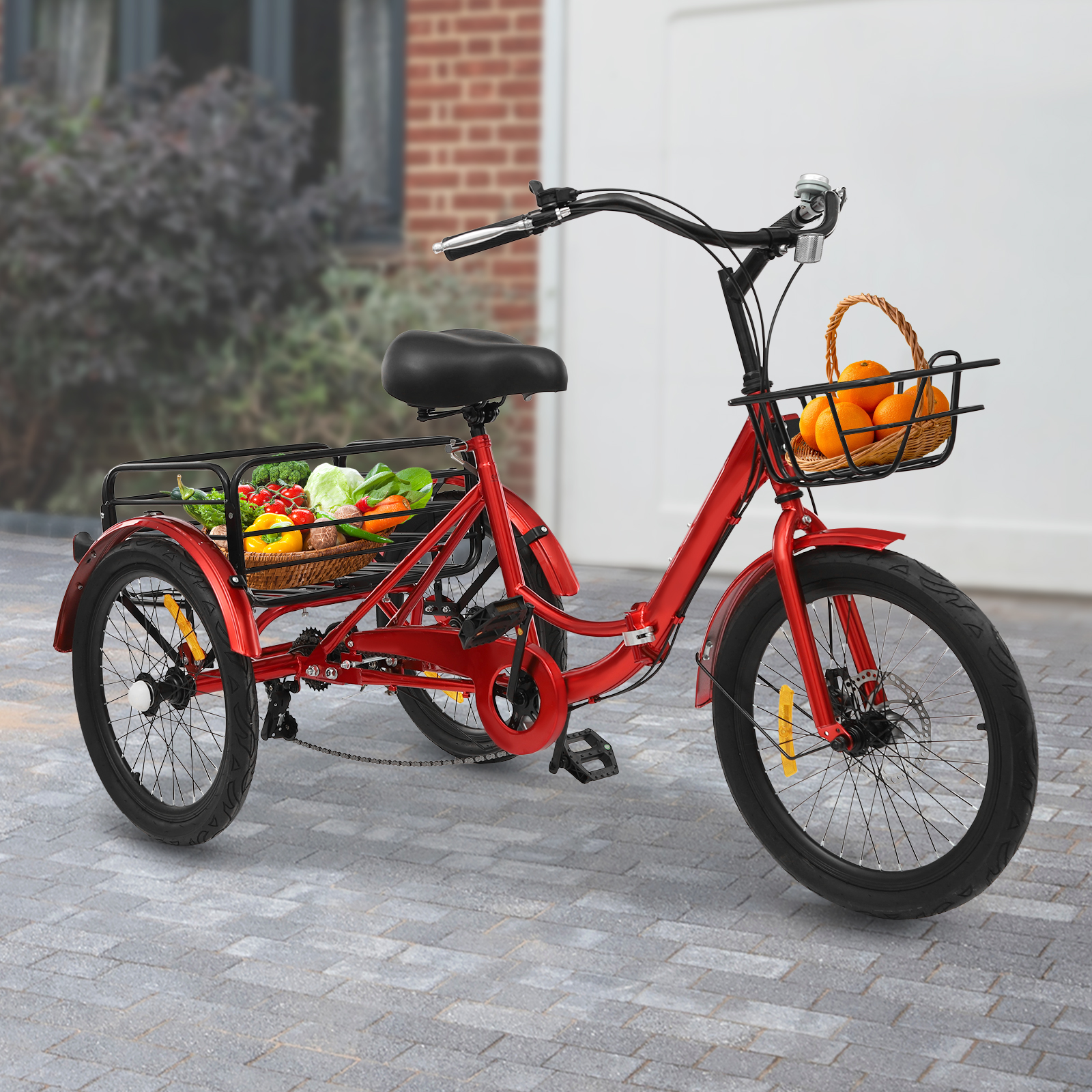 Foldable Tricycle for Adults, 20 Inch Foldable Tricycle, 7 Speed 3 Wheel Bicycle with Lock - Red Foldable Tricycle for Adults, 20 Inch Foldable Tricycle, 7 Speed 3 Wheel Bicycle with Lock - Red