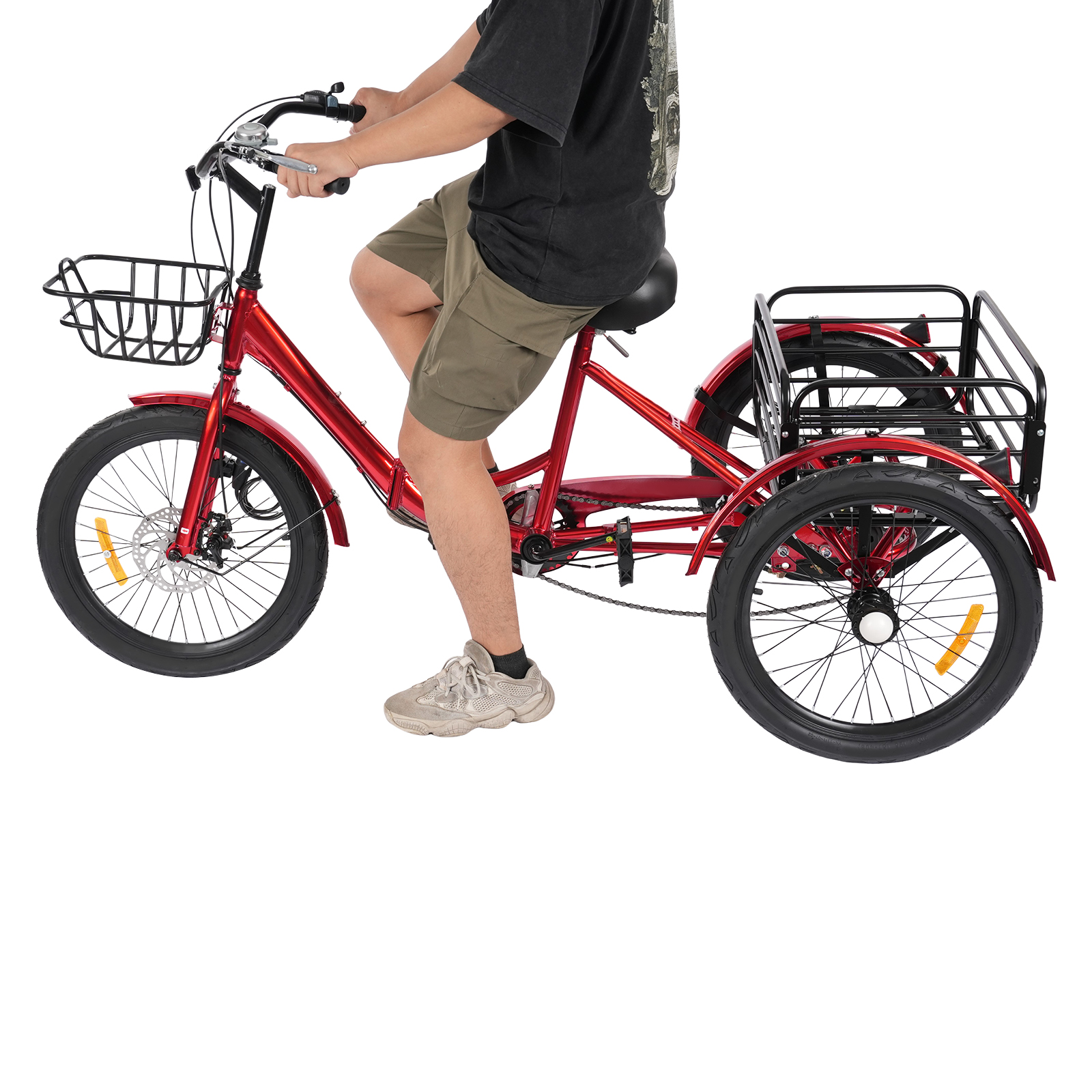 Foldable Tricycle for Adults, 20 Inch Foldable Tricycle, 7 Speed 3 Wheel Bicycle with Lock - Red Foldable Tricycle for Adults, 20 Inch Foldable Tricycle, 7 Speed 3 Wheel Bicycle with Lock - Red