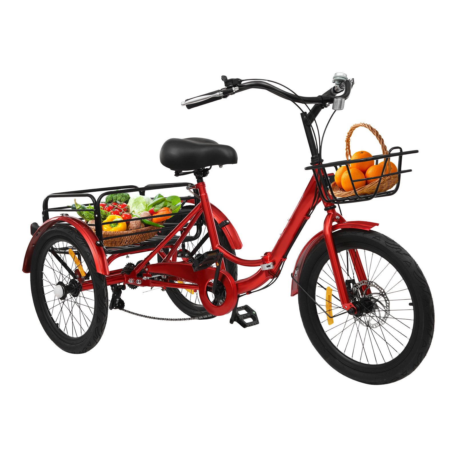 Foldable Tricycle for Adults, 20 Inch Foldable Tricycle, 7 Speed ​​3 Wheel Bicycle with Lock - Red
