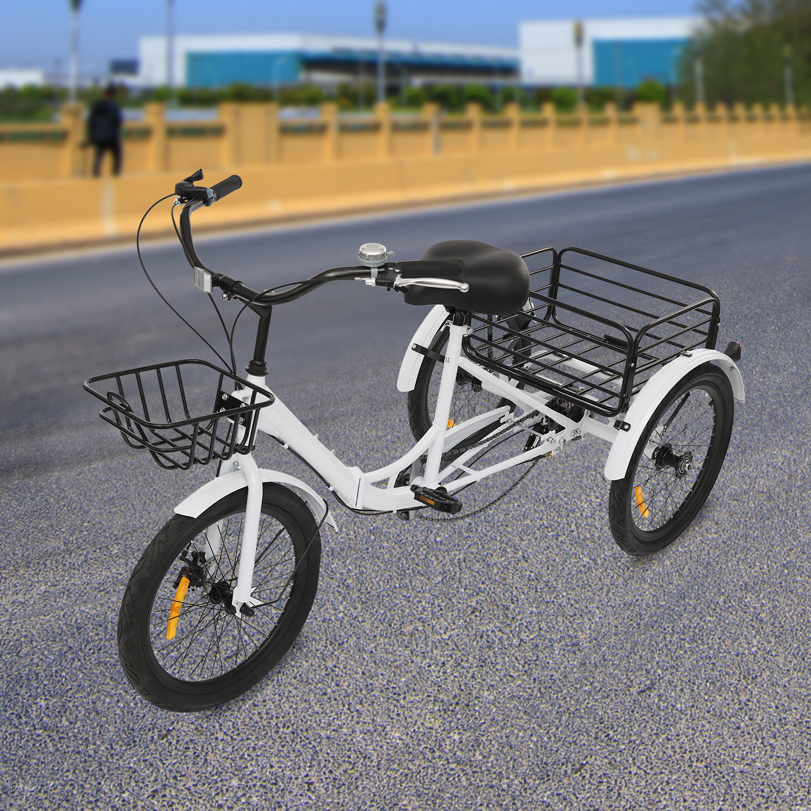 Foldable Tricycle for Adults, 20 Inch Foldable Tricycle, 7 Speed 3 Wheel Bicycle with Lock - White Foldable Tricycle for Adults, 20 Inch Foldable Tricycle, 7 Speed 3 Wheel Bicycle with Lock - White