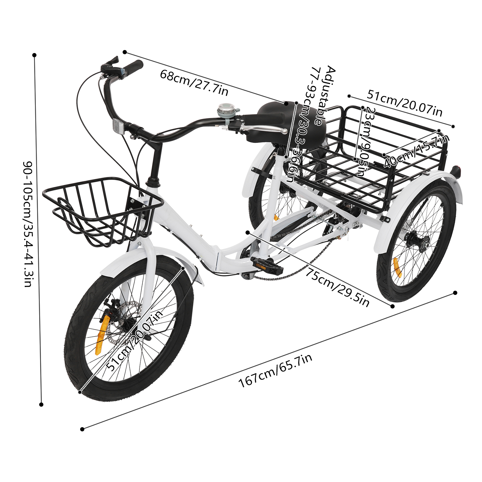 Foldable Tricycle for Adults, 20 Inch Foldable Tricycle, 7 Speed 3 Wheel Bicycle with Lock - White Foldable Tricycle for Adults, 20 Inch Foldable Tricycle, 7 Speed 3 Wheel Bicycle with Lock - White