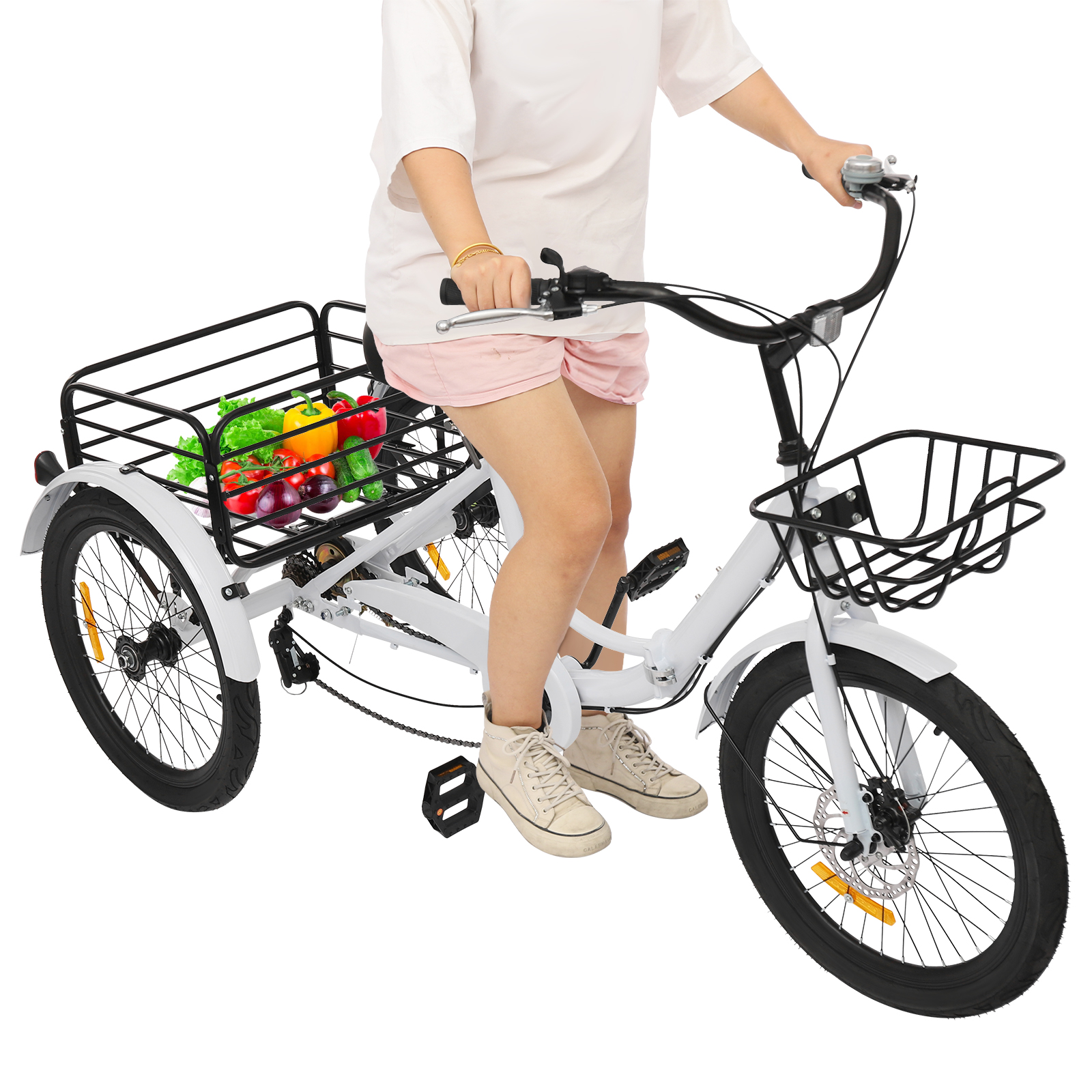 Foldable Tricycle for Adults, 20 Inch Foldable Tricycle, 7 Speed ​​3 Wheel Bicycle with Lock - White