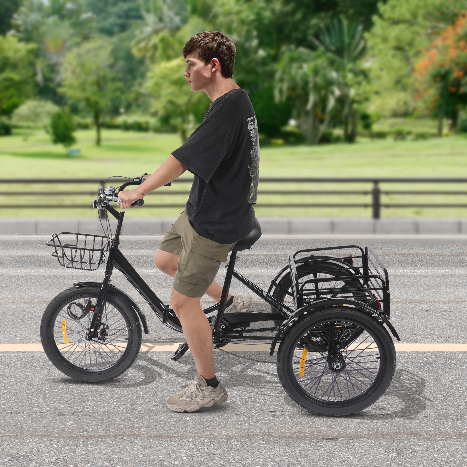 Foldable Tricycle for Adults, 20 Inch Foldable Tricycle, 7 Speed ​​3 Wheel Bicycle with Lock - Black