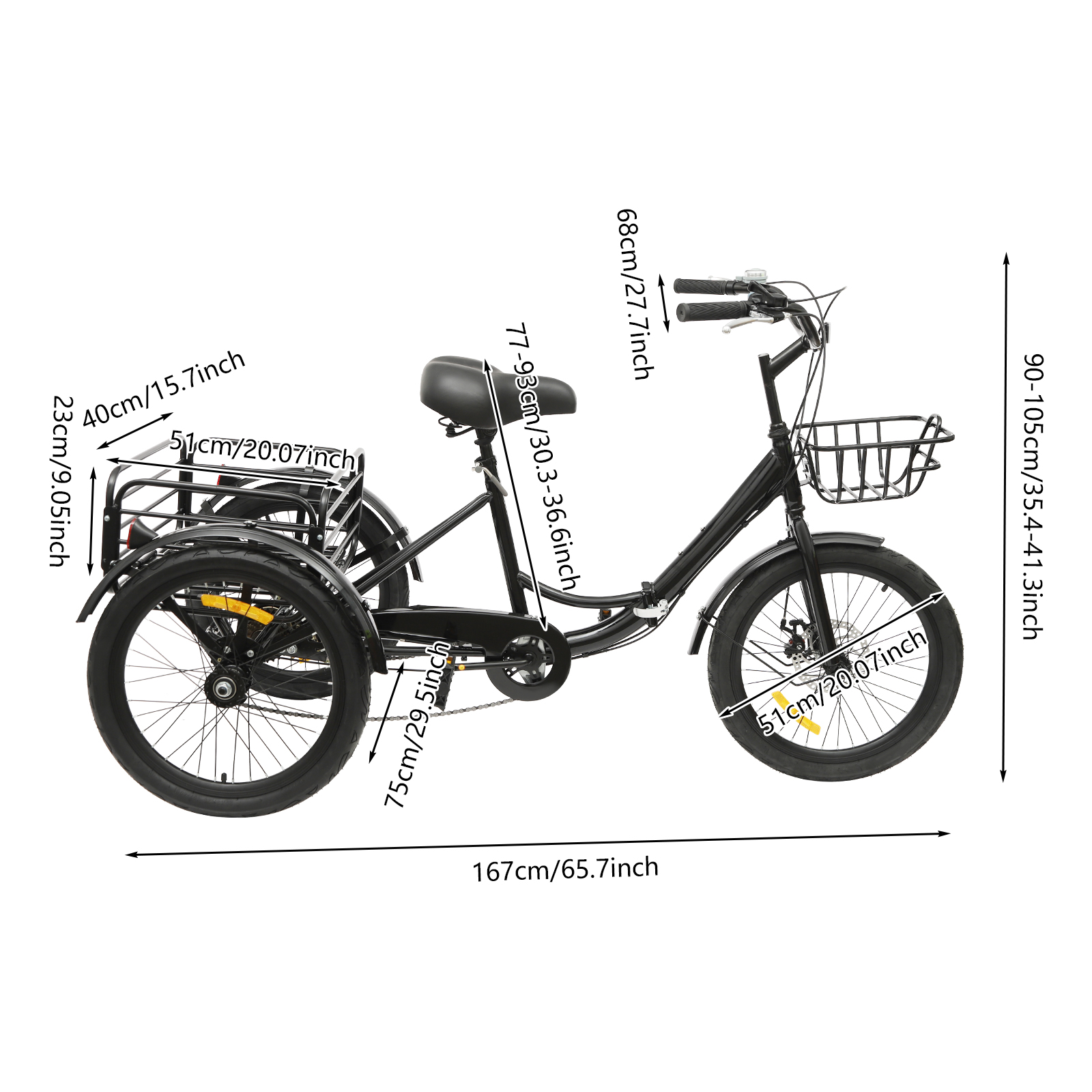 Foldable Tricycle for Adults, 20 Inch Foldable Tricycle, 7 Speed 3 Wheel Bicycle with Lock - Black Foldable Tricycle for Adults, 20 Inch Foldable Tricycle, 7 Speed 3 Wheel Bicycle with Lock - Black