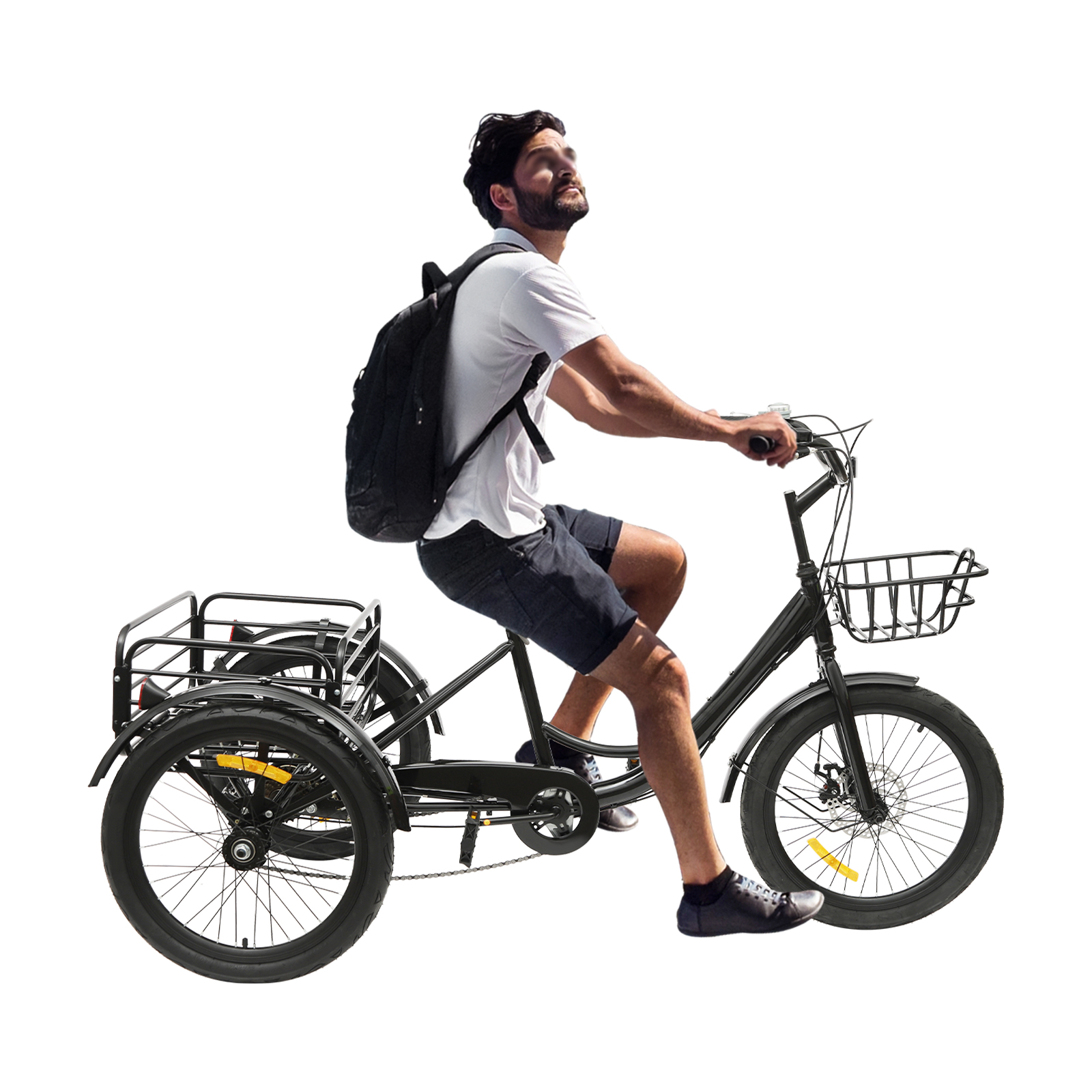 Foldable Tricycle for Adults, 20 Inch Foldable Tricycle, 7 Speed ​​3 Wheel Bicycle with Lock - Black