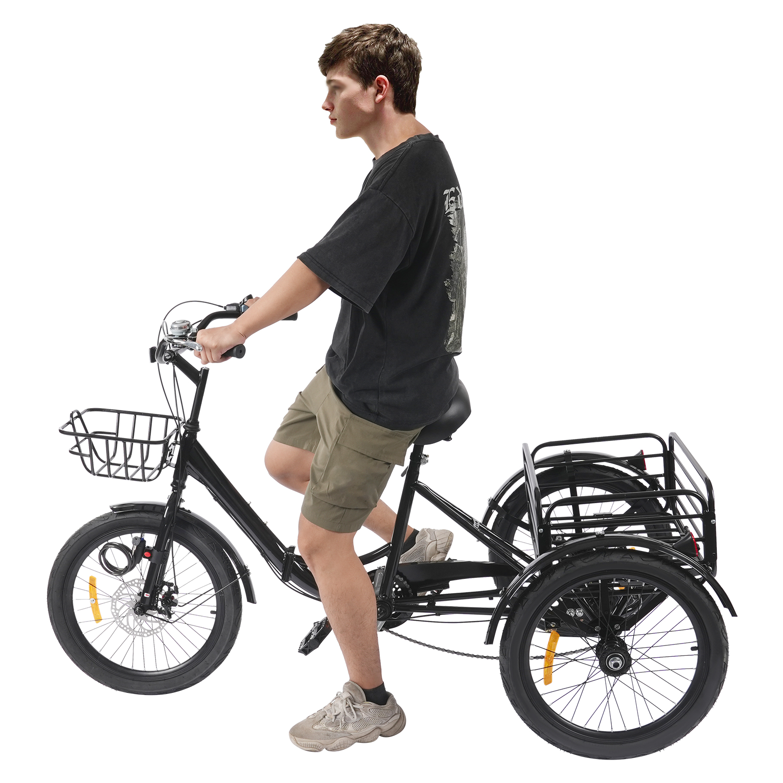 Foldable Tricycle for Adults, 20 Inch Foldable Tricycle, 7 Speed 3 Wheel Bicycle with Lock - Black Foldable Tricycle for Adults, 20 Inch Foldable Tricycle, 7 Speed 3 Wheel Bicycle with Lock - Black