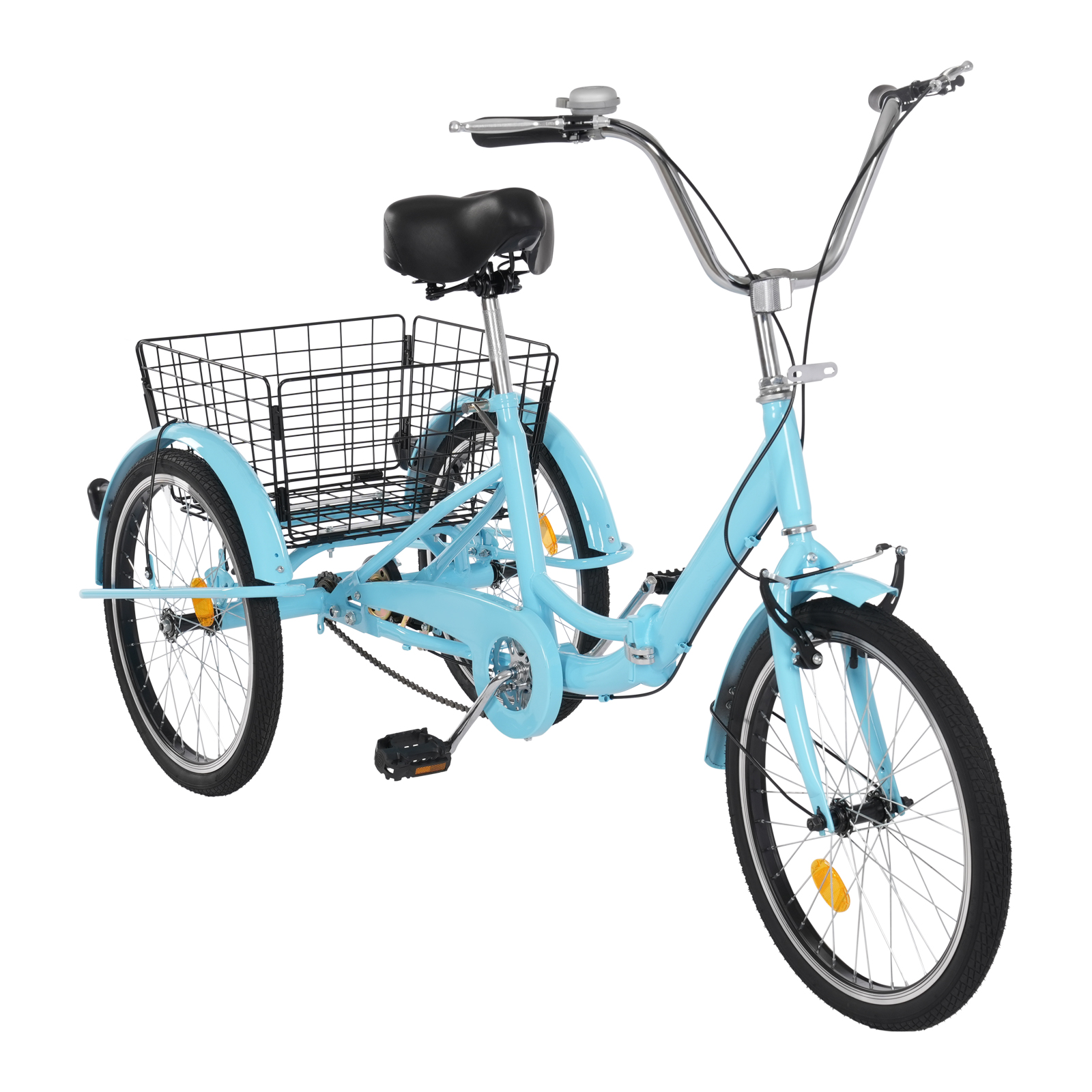 20in Tricycle Bike Rust-resistant Adult Tricycle 3 Wheel Bike with Anti-skid Tires Mudguard for Towns Beaches Blue