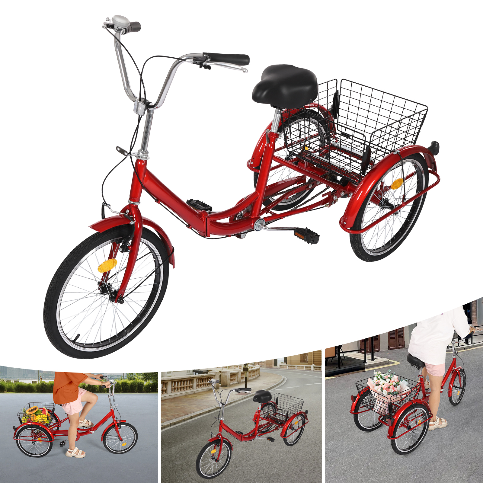 20in Tricycle Bike Rust-resistant Adult Tricycle 3 Wheel Bike with Anti-skid Tires Mudguard for Towns Beaches Red 20in Tricycle Bike Rust-resistant Adult Tricycle 3 Wheel Bike with Anti-skid Tires Mudguard for Towns Beaches Red