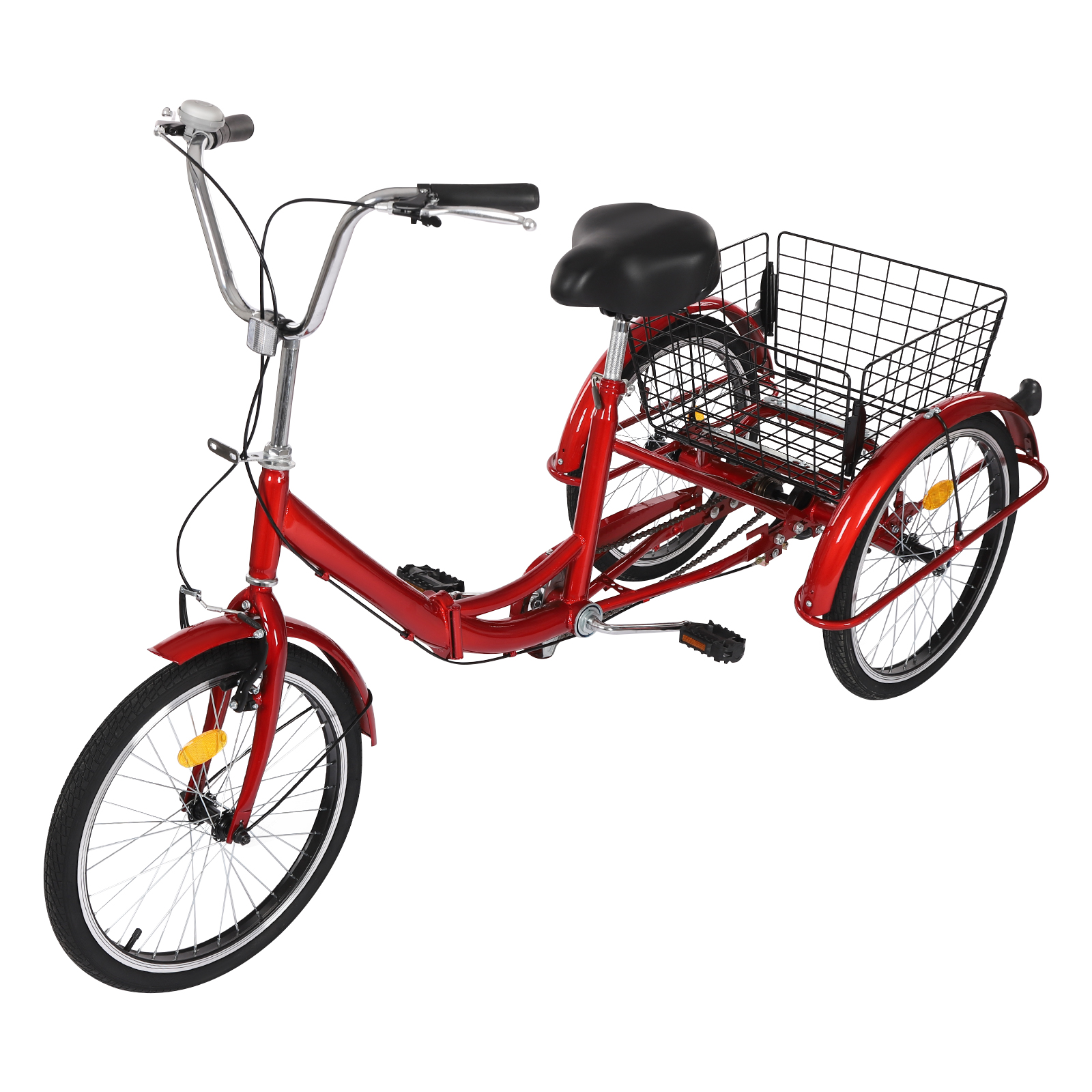 20in Tricycle Bike Rust-resistant Adult Tricycle 3 Wheel Bike with Anti-skid Tires Mudguard for Towns Beaches Red