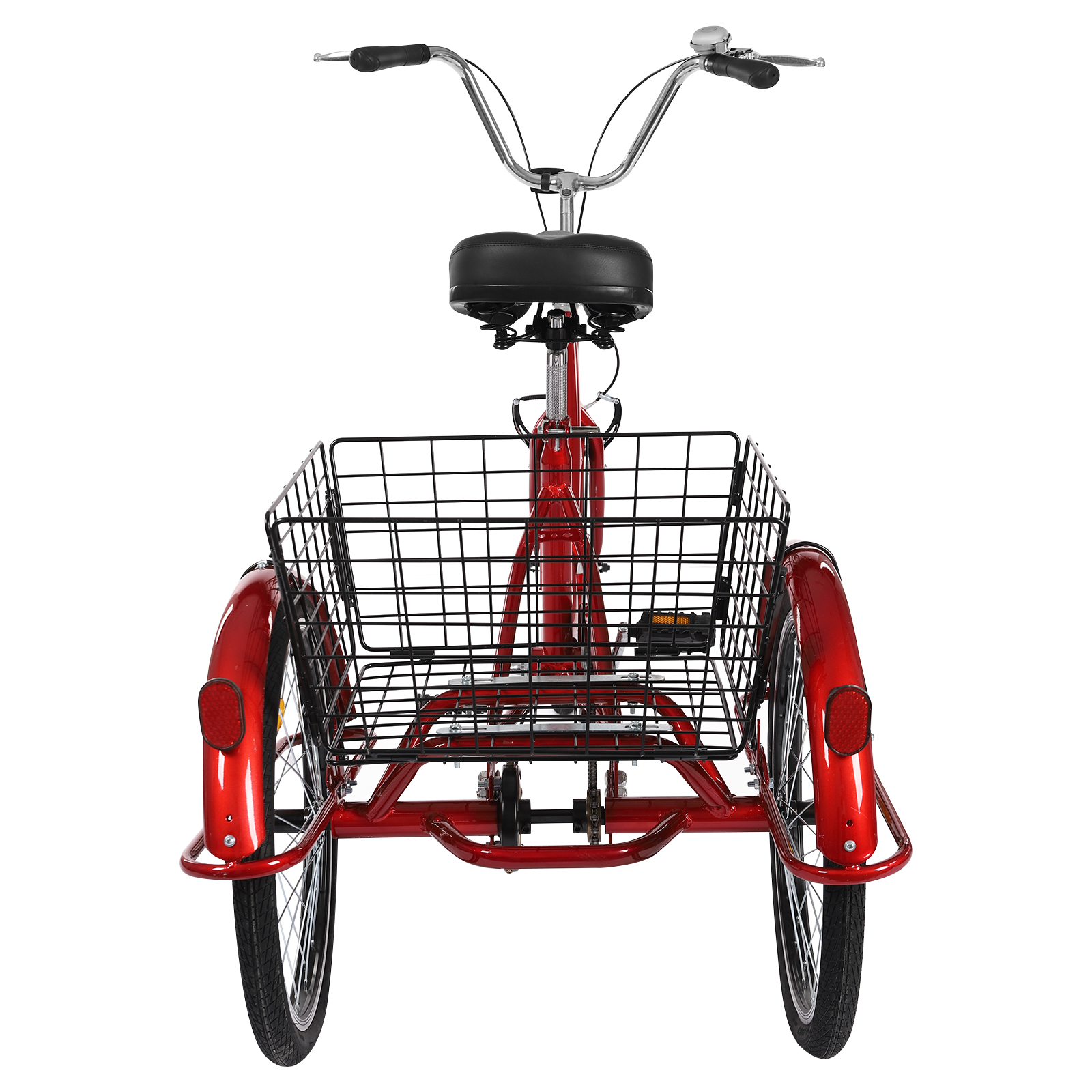 20in Tricycle Bike Rust-resistant Adult Tricycle 3 Wheel Bike with Anti-skid Tires Mudguard for Towns Beaches Red