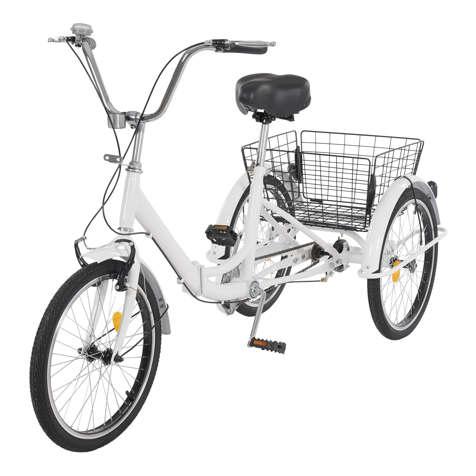 20in Tricycle Bike Rust-resistant Adult Tricycle 3 Wheel Bike with Anti-skid Tires Mudguard for Towns Beaches White