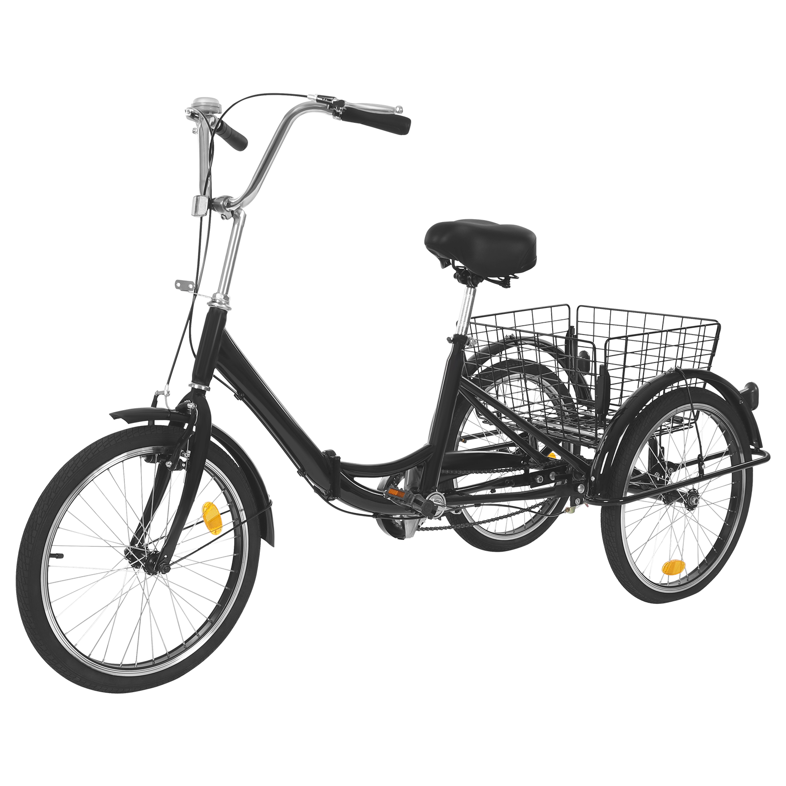 20in Tricycle Bike Rust-resistant Adult Tricycle 3 Wheel Bike with Anti-skid Tires Mudguard for Towns Beaches Black