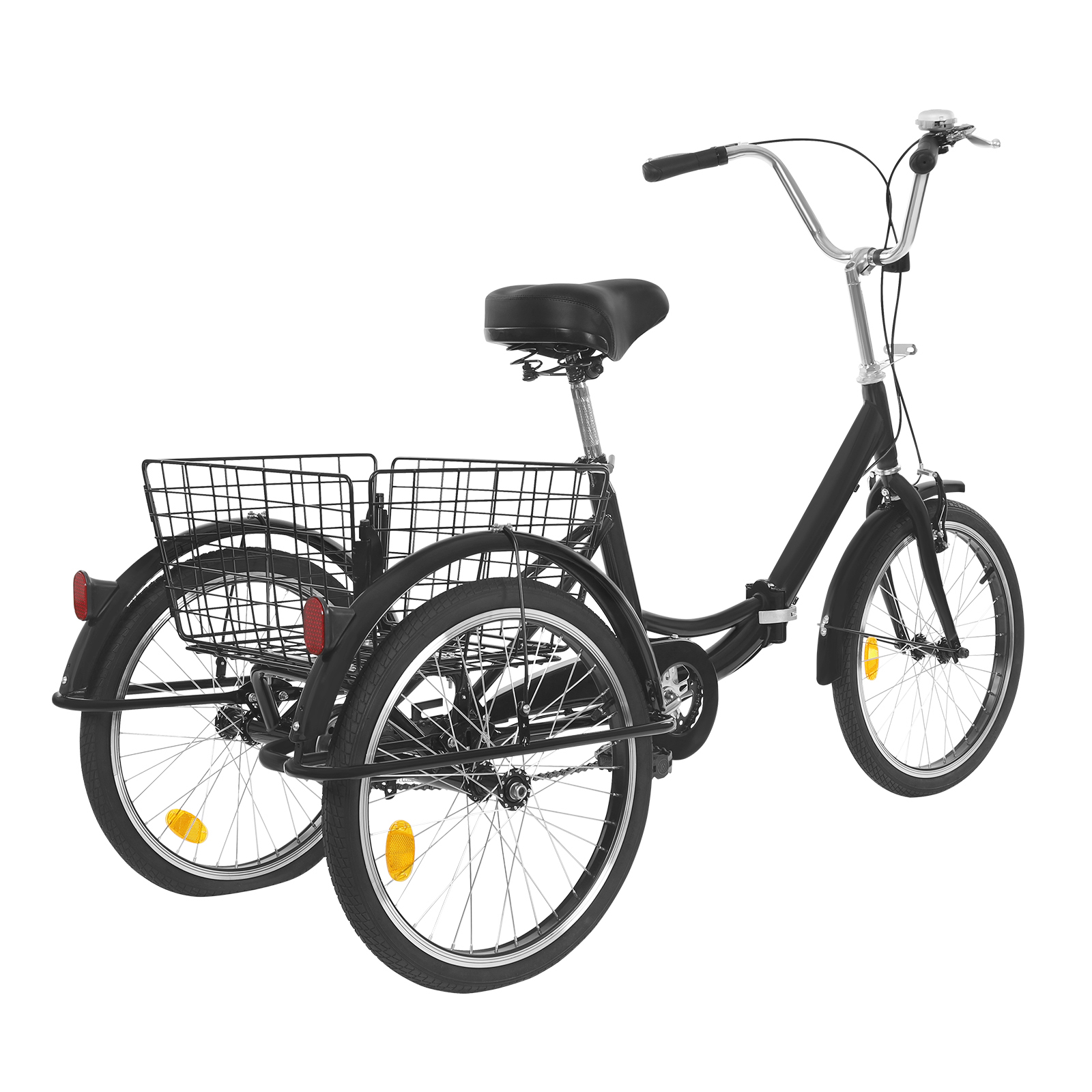 20in Tricycle Bike Rust-resistant Adult Tricycle 3 Wheel Bike with Anti-skid Tires Mudguard for Towns Beaches Black
