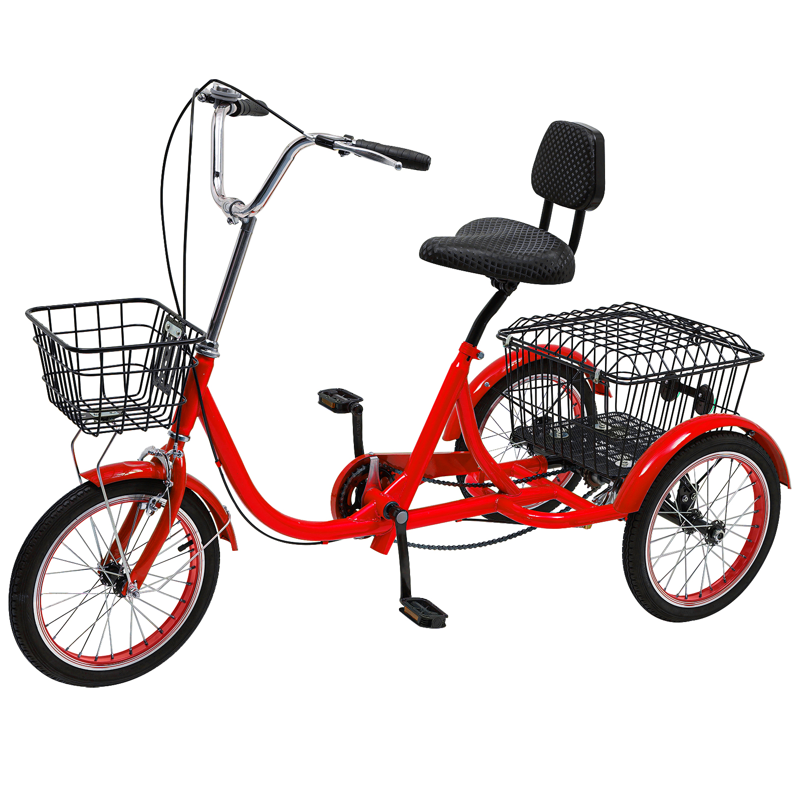 Tricycles for adults, 3-wheel bicycles with baskets, Adjustable height, Max total load capacity: 150kg, Red Tricycles for adults, 3-wheel bicycles with baskets, Adjustable height, Max total load capacity: 150kg, Red