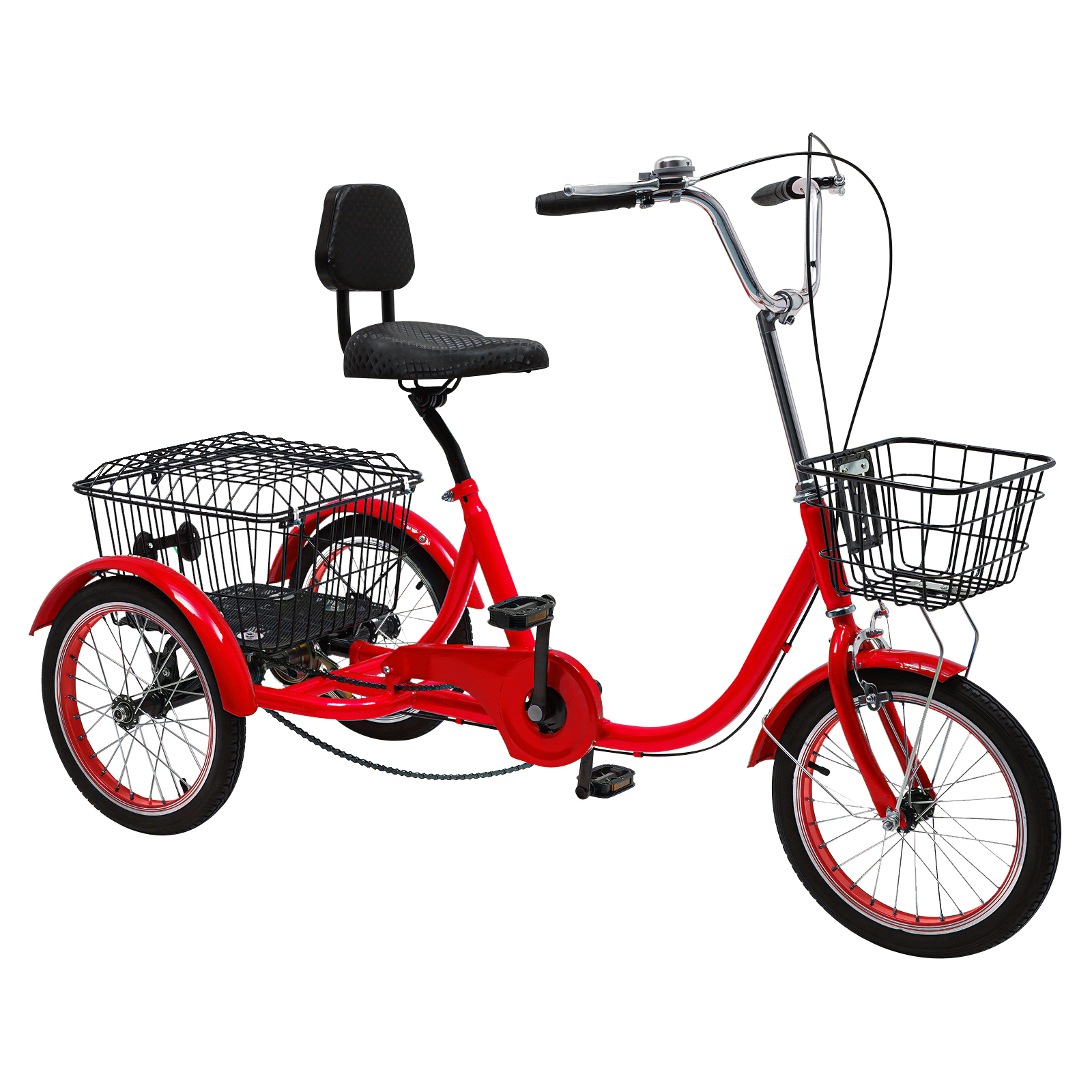 Tricycles for adults, 3-wheel bicycles with baskets, Adjustable height, Max total load capacity: 150kg, Red Tricycles for adults, 3-wheel bicycles with baskets, Adjustable height, Max total load capacity: 150kg, Red