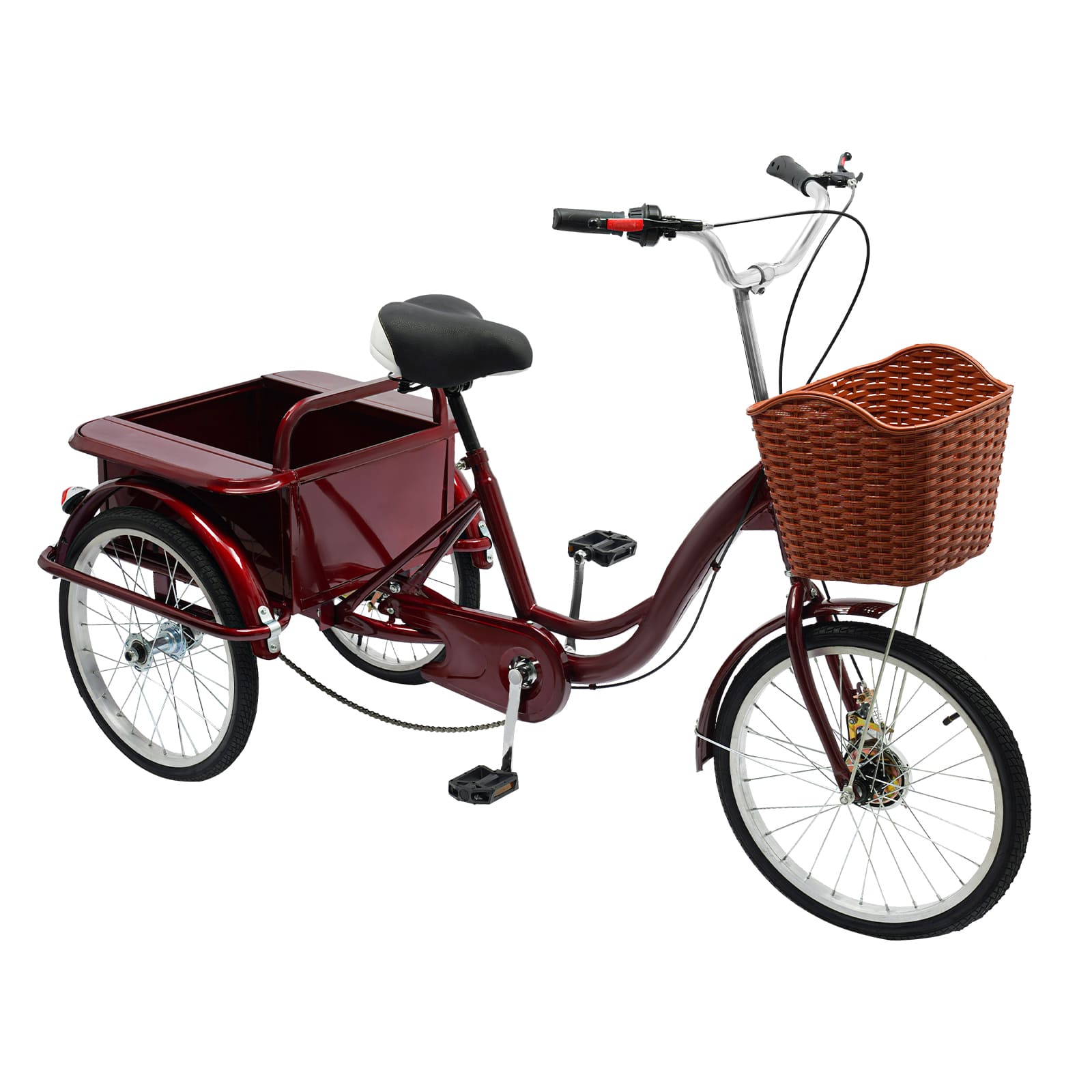 Adult Tricycle Basket, Senior Tricycle with Rear Cabin, Adjustable Pedal Tricycle(Wine Red)
