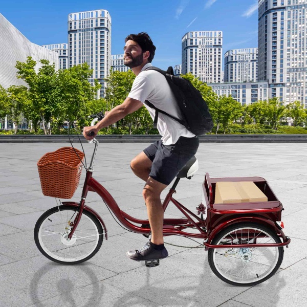 Adult Tricycle Basket, Senior Tricycle with Rear Cabin, Adjustable Pedal Tricycle(Red) Adult Tricycle Basket, Senior Tricycle with Rear Cabin, Adjustable Pedal Tricycle(Red)