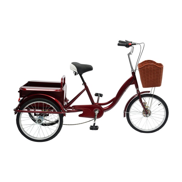Adult Tricycle Basket, Senior Tricycle with Rear Cabin, Adjustable Pedal Tricycle(Red)