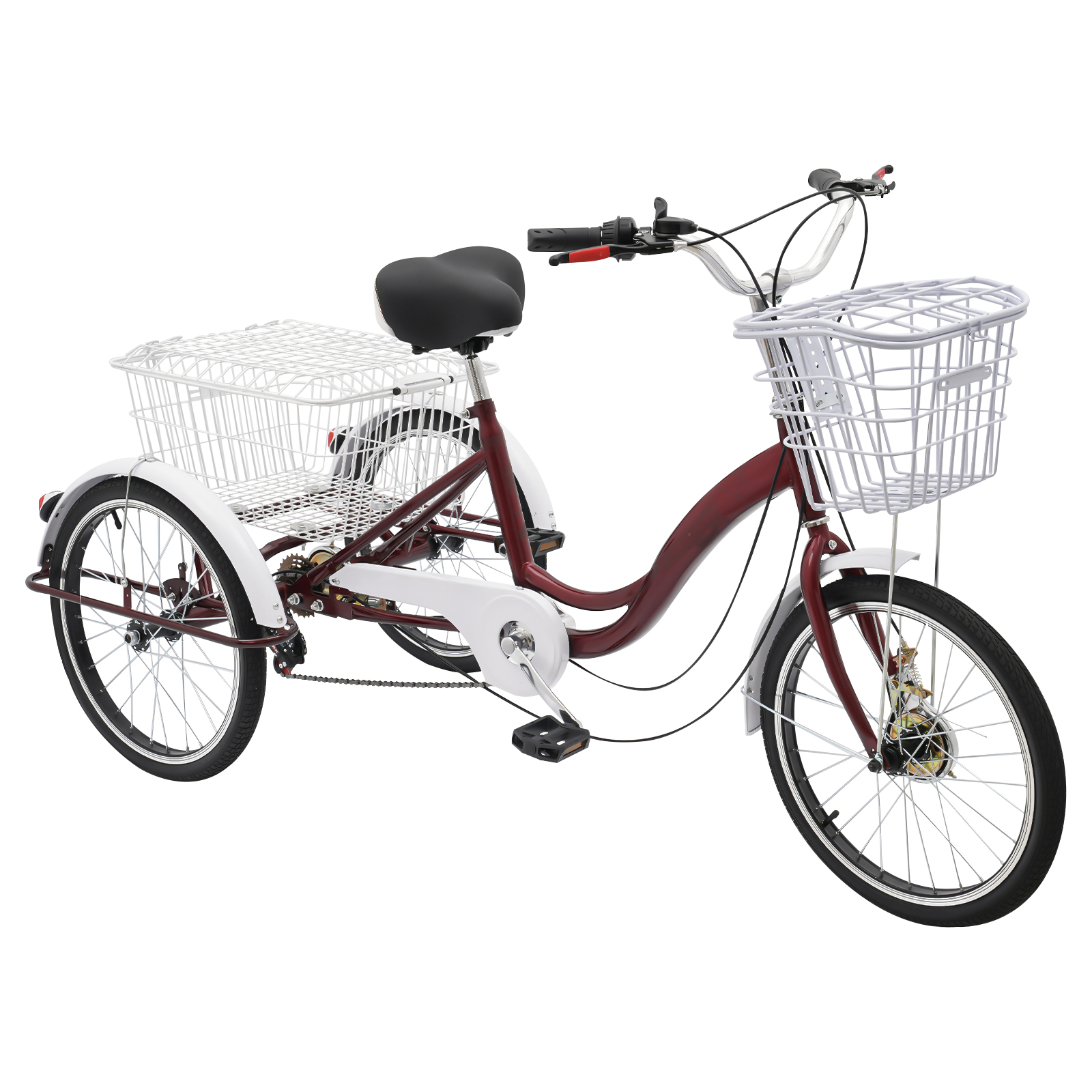66.93in*23.62in Adult Tricycle Tricycle for Elderly 3 Wheel Bikes with Baskets Practical Bell for Seniors Red Color