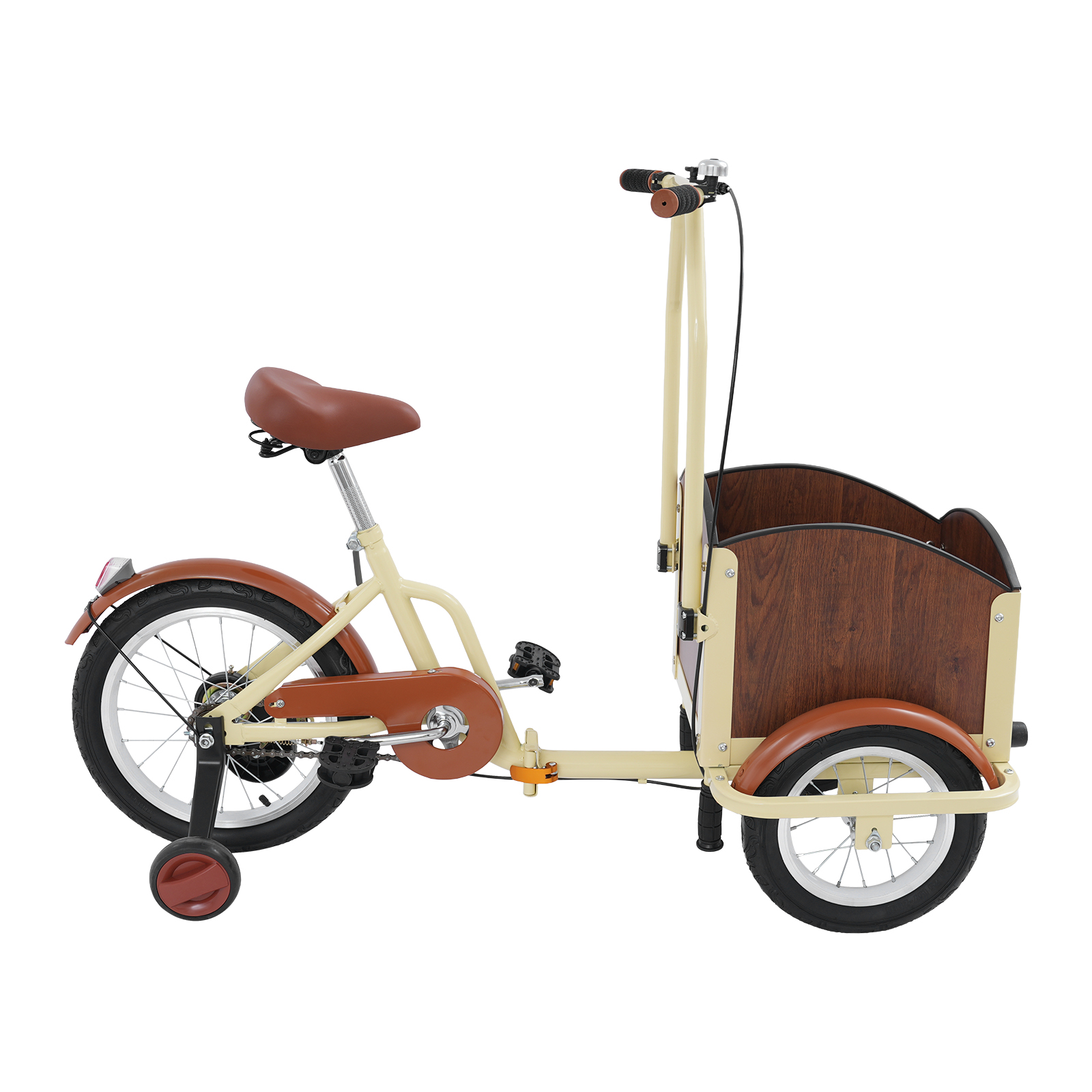 120x52cm Tricycle with Training Wheels, Children's Tricycle, Foldable Tricycle With Basket - Beige+Brown 120x52cm Tricycle with Training Wheels, Children's Tricycle, Foldable Tricycle With Basket - Beige+Brown