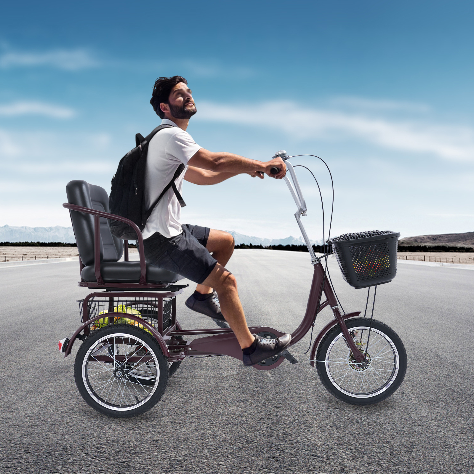 Adult Tricycle, 3 Wheel Bikes for Seniors, Tricycle with Comfortable Seat -  Single Seat Red