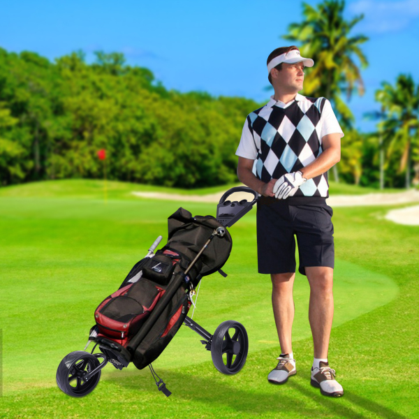 3 Wheels Folding Golf Cart with Foot Brake Open and Close in ONE Second Free Cup Holder Included 64.96*40.15in For Most Teenagers And Adults Black