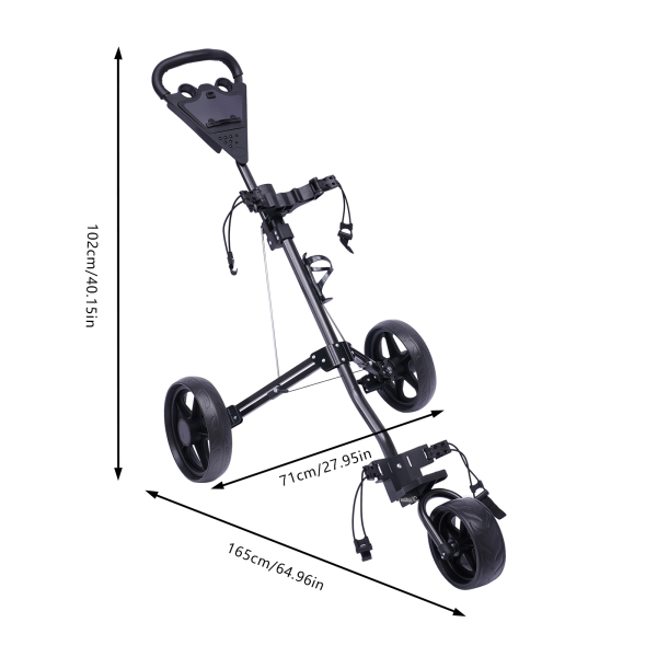 3 Wheels Folding Golf Cart with Foot Brake Open and Close in ONE Second Free Cup Holder Included 64.96*40.15in For Most Teenagers And Adults Black 3 Wheels Folding Golf Cart with Foot Brake Open and Close in ONE Second Free Cup Holder Included 64.96*40.15in For Most Teenagers And Adults Black