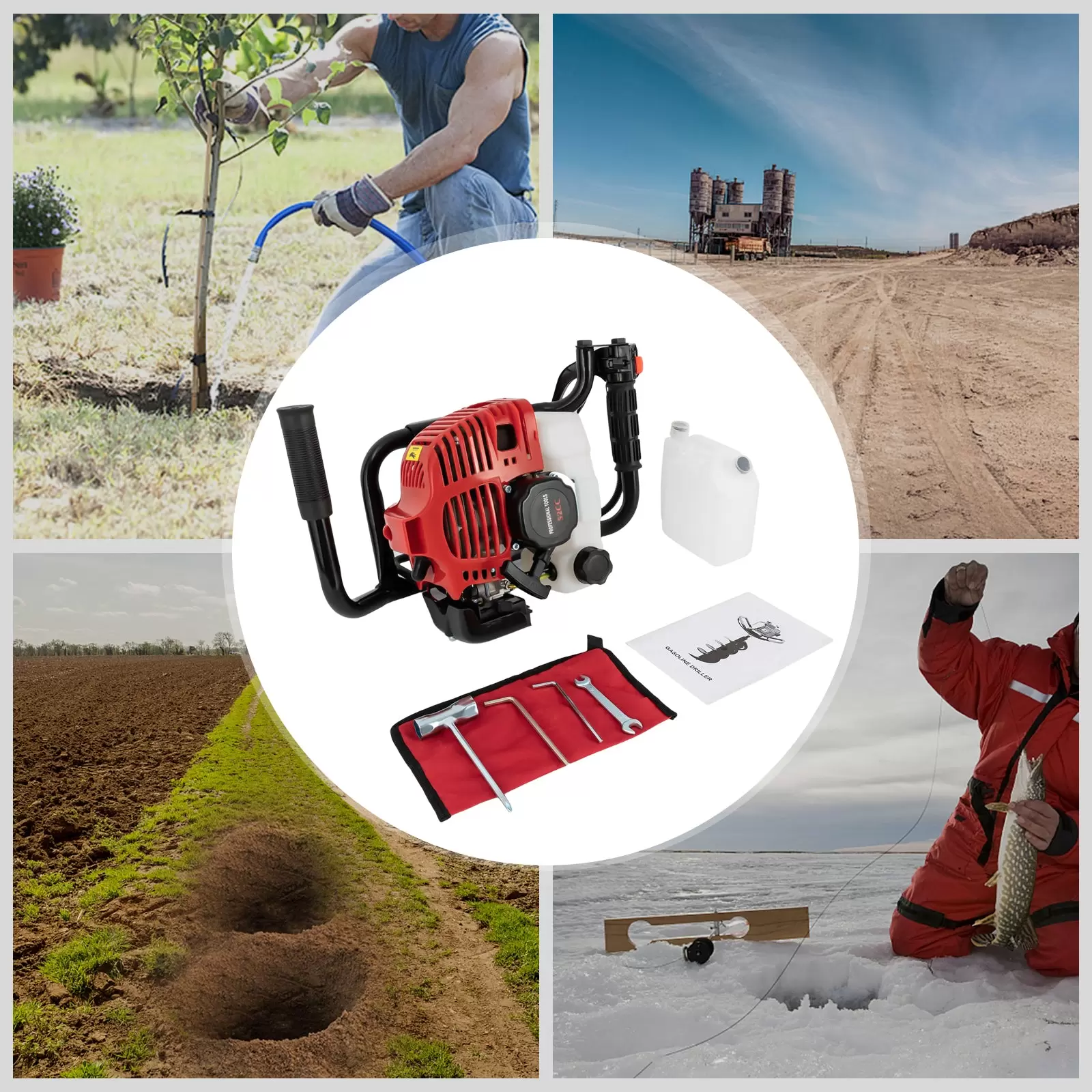 52cc Auger Post Hole Digger 2 Stroke Petrol Gas Powered Earth Digger Single Cylinder Air-Cooled Earth Digger Engine for Farm Garden Plant 52cc Auger Post Hole Digger 2 Stroke Petrol Gas Powered Earth Digger Single Cylinder Air-Cooled Earth Digger Engine for Farm Garden Plant