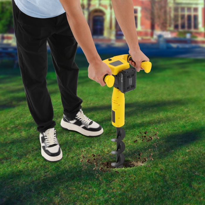 350W Cordless Electric Digger, Manganese Steel Drill Bit, Large Capacity Lithium Battery - Yellow