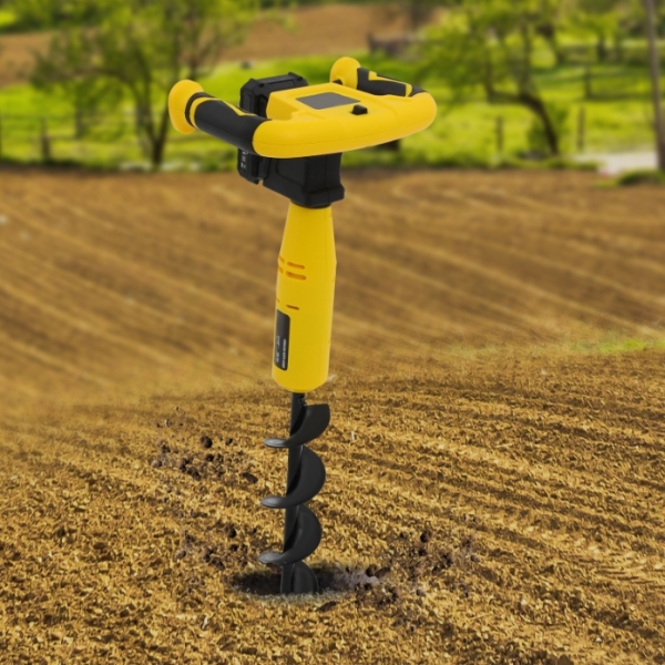 350W Cordless Electric Digger, Manganese Steel Drill Bit, Large Capacity Lithium Battery - Yellow