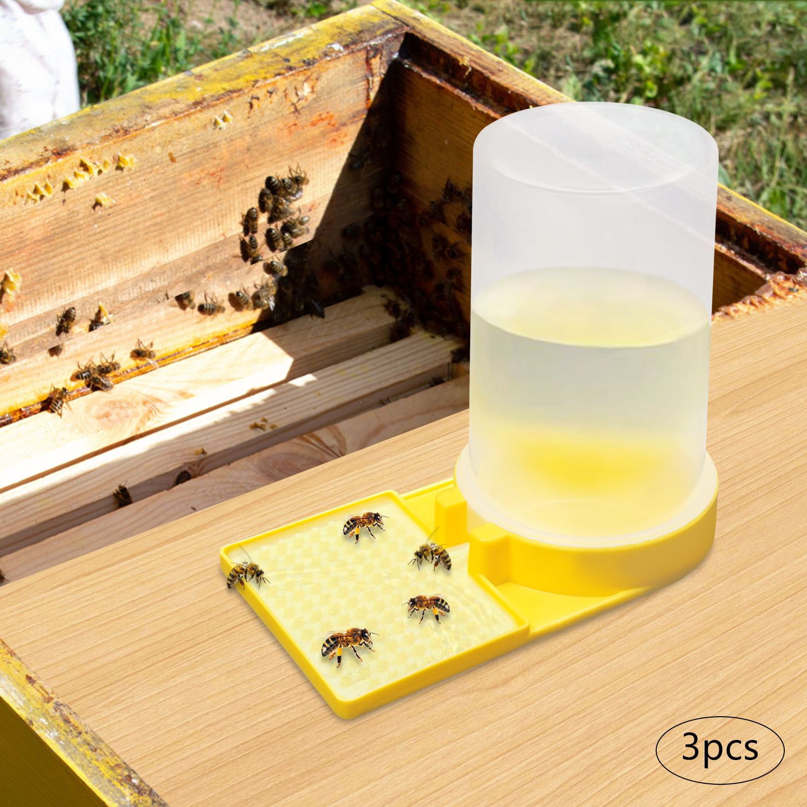 3 pcs., Water feeder tip type, Bee feeder, Pack of 3 bee feeders, Capacity: 500ml, Yellow