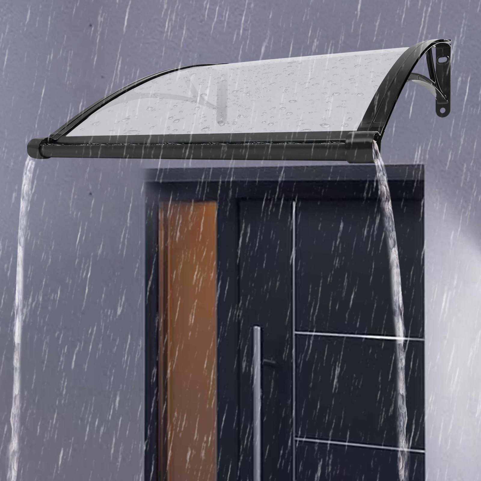 80×80cm Window Door Awning, Exterior Window Awning, Large Sink Window Awning - Black Bracket + Transparent Shed