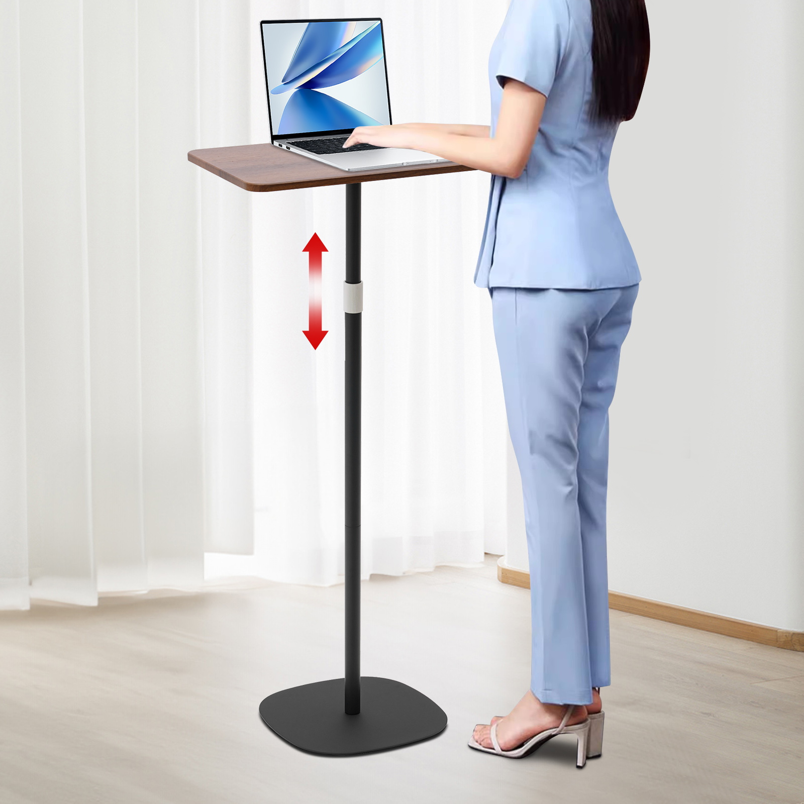 46-120cm Standing Desk, Mobile Desk, Adjustable Side Table for Offices, Conference Rooms and Study Rooms - Black, Walnut 46-120cm Standing Desk, Mobile Desk, Adjustable Side Table for Offices, Conference Rooms and Study Rooms - Black, Walnut