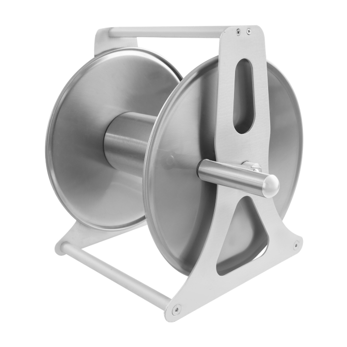 Stainless steel hose trolley, wall mounted/floor mounted hose reel, medium, 30.5 x 28 x 36 cm Stainless steel hose trolley, wall mounted/floor mounted hose reel, medium, 30.5 x 28 x 36 cm