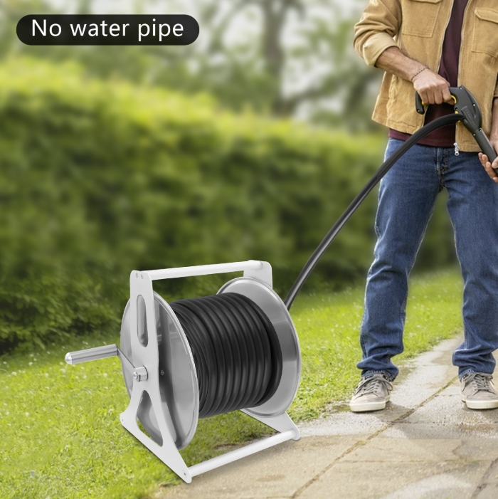 Stainless steel hose trolley, wall mounted/floor mounted hose reel, medium, 30.5 x 28 x 36 cm Stainless steel hose trolley, wall mounted/floor mounted hose reel, medium, 30.5 x 28 x 36 cm