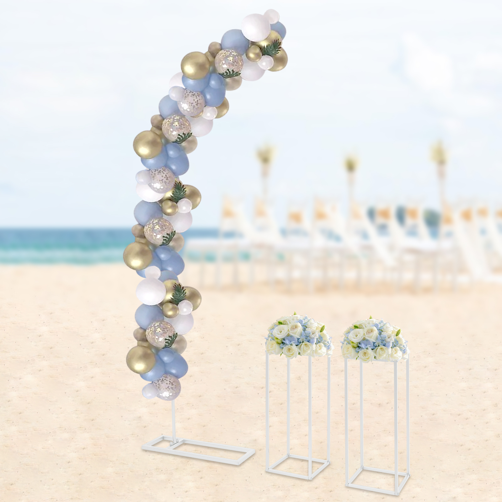 Set of 3, Wedding arch, Wedding centerpieces, Metal flower vase, Load capacity of each stand: 10kg, White Set of 3, Wedding arch, Wedding centerpieces, Metal flower vase, Load capacity of each stand: 10kg, White