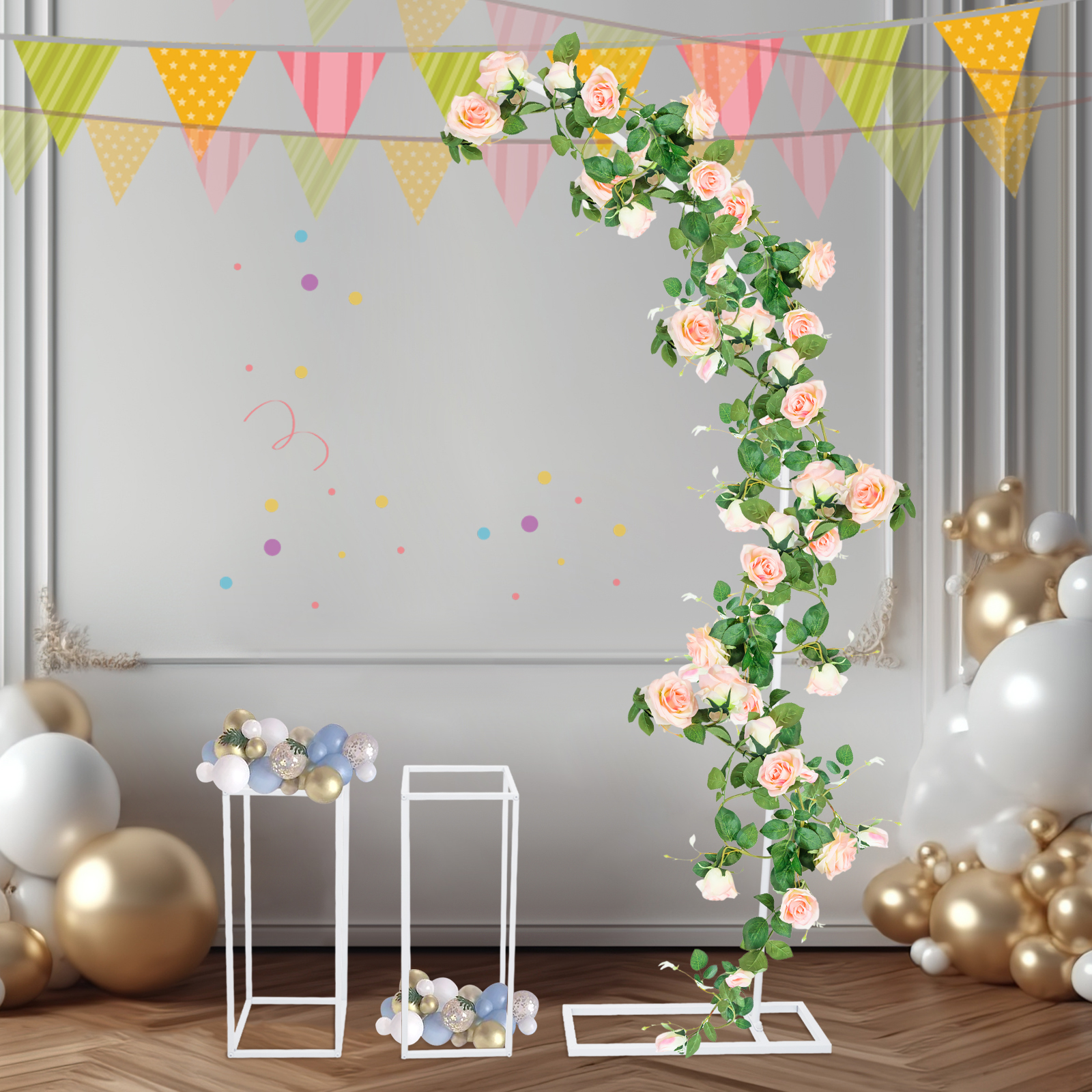 Set of 3, Wedding arch, Wedding centerpieces, Metal flower vase, Load capacity of each stand: 10kg, White Set of 3, Wedding arch, Wedding centerpieces, Metal flower vase, Load capacity of each stand: 10kg, White