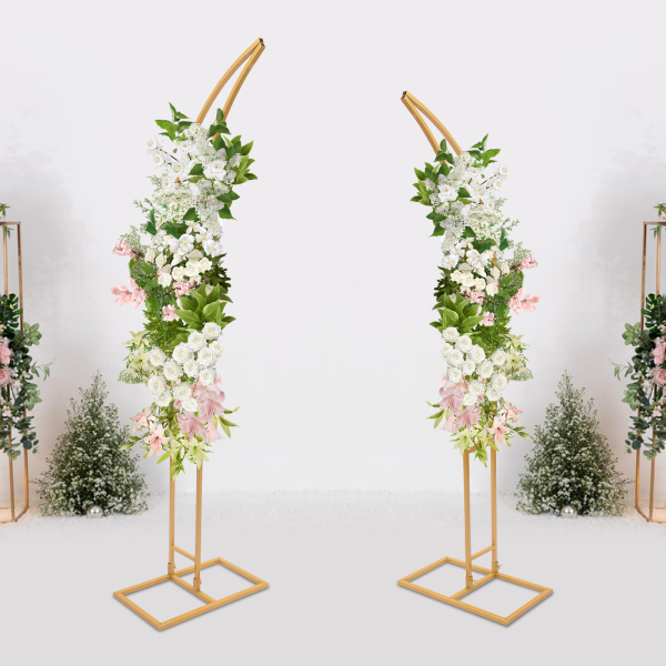 Wedding Arched Bracket Arch Backdrop Stand for Ceremony and Party 2 PCS Curved Wedding Stands For Weddings Birthday Parties Gold Wedding Arched Bracket Arch Backdrop Stand for Ceremony and Party 2 PCS Curved Wedding Stands For Weddings Birthday Parties Gold