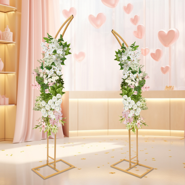 Wedding Arched Bracket Arch Backdrop Stand for Ceremony and Party 2 PCS Curved Wedding Stands For Weddings Birthday Parties Gold Wedding Arched Bracket Arch Backdrop Stand for Ceremony and Party 2 PCS Curved Wedding Stands For Weddings Birthday Parties Gold