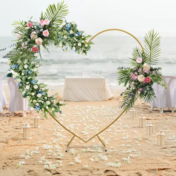 Large Heart Shaped Balloon Arch Wedding Arch Metal Ring Stand for Party Ceremony Events Decoration (Gold)