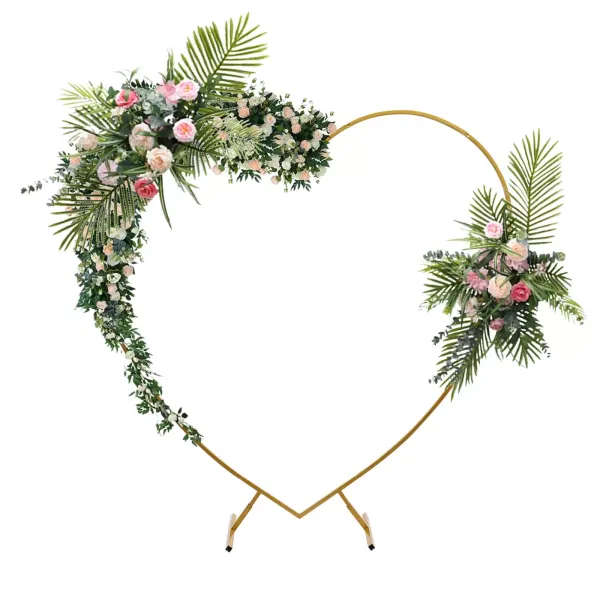 Large Heart Shaped Balloon Arch Wedding Arch Metal Ring Stand for Party Ceremony Events Decoration (Gold)