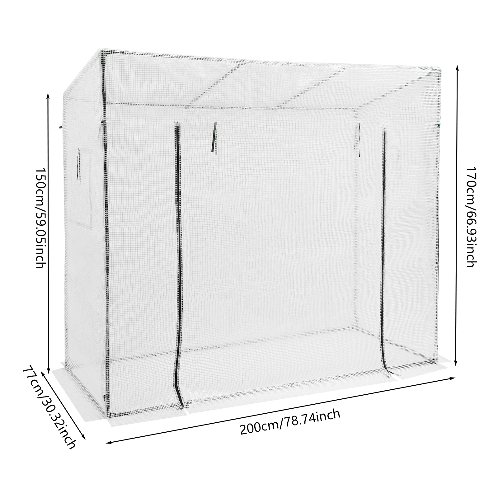 200x77x170cm Plant Green House, Green House Kit with Window, Greenhouse for Outdoors - White