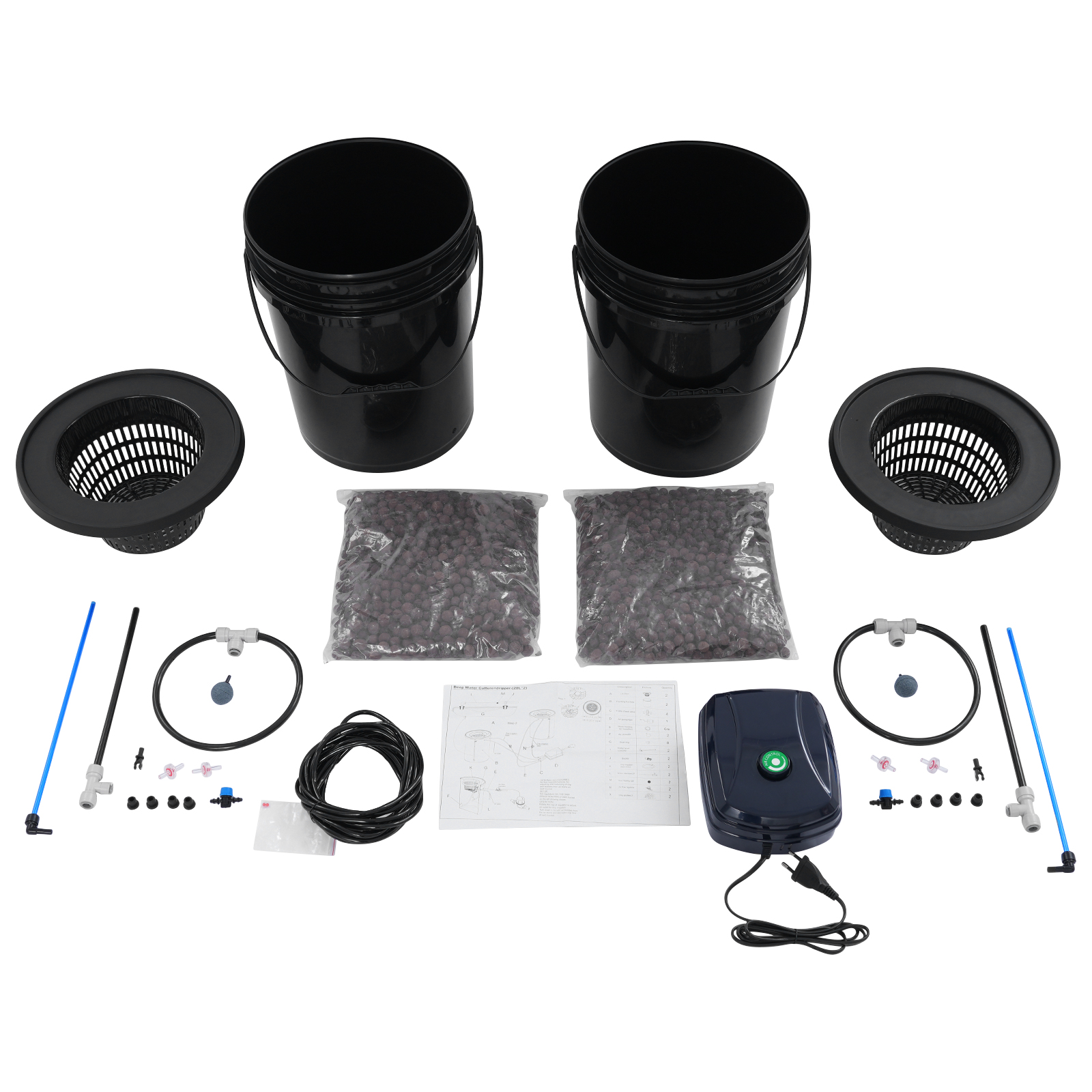 2pcs Hydroponic Cultivation System, 5-Gallon Deep Water Culture with Air Pump, Mechanism of Deep Water Cultivation 2pcs Hydroponic Cultivation System, 5-Gallon Deep Water Culture with Air Pump, Mechanism of Deep Water Cultivation
