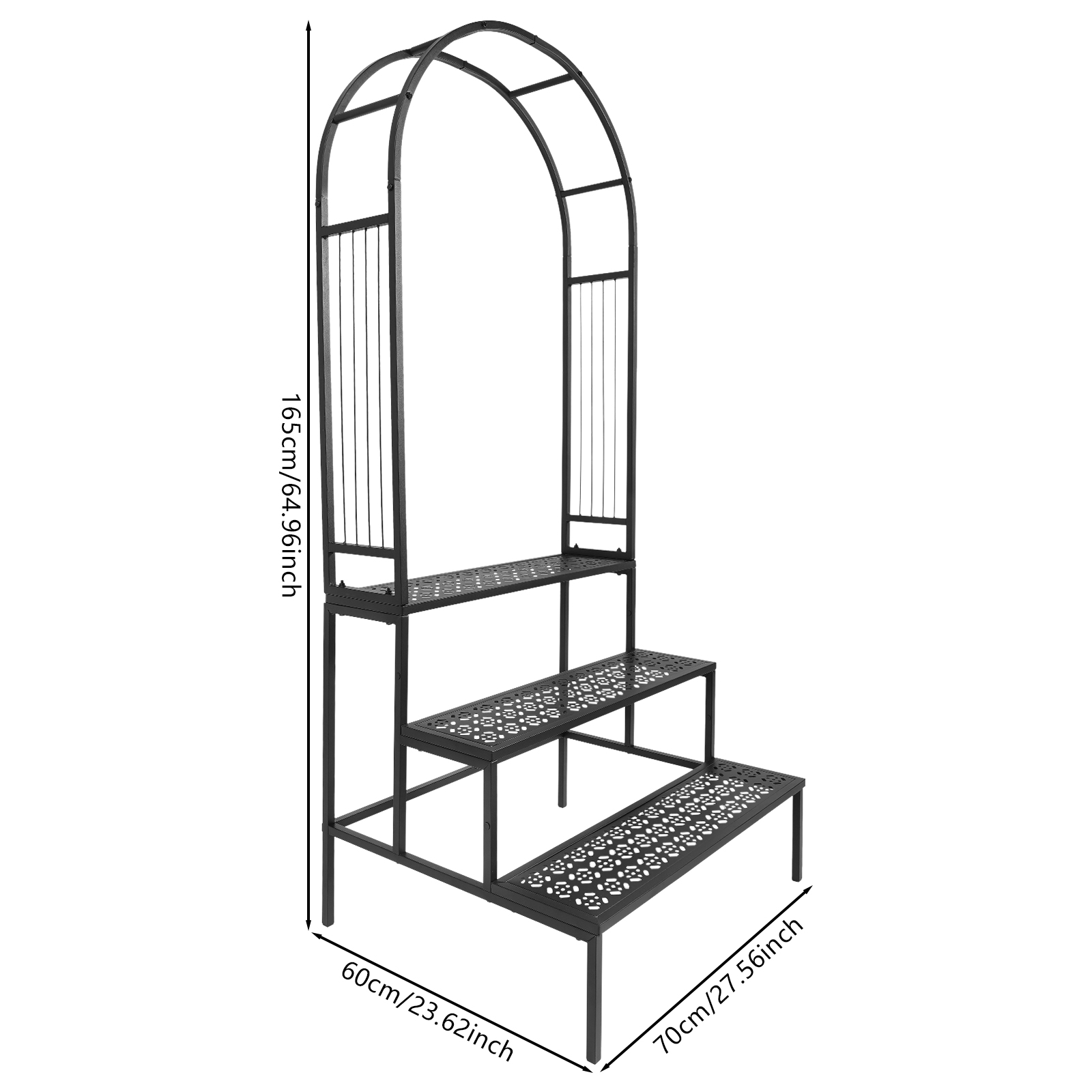 70X60X165cm 3 Tier Plant Stand with Garden Arch, Flower Pot Holder Display Shelf, Garden Arbor for Climbing Plants 70X60X165cm 3 Tier Plant Stand with Garden Arch, Flower Pot Holder Display Shelf, Garden Arbor for Climbing Plants