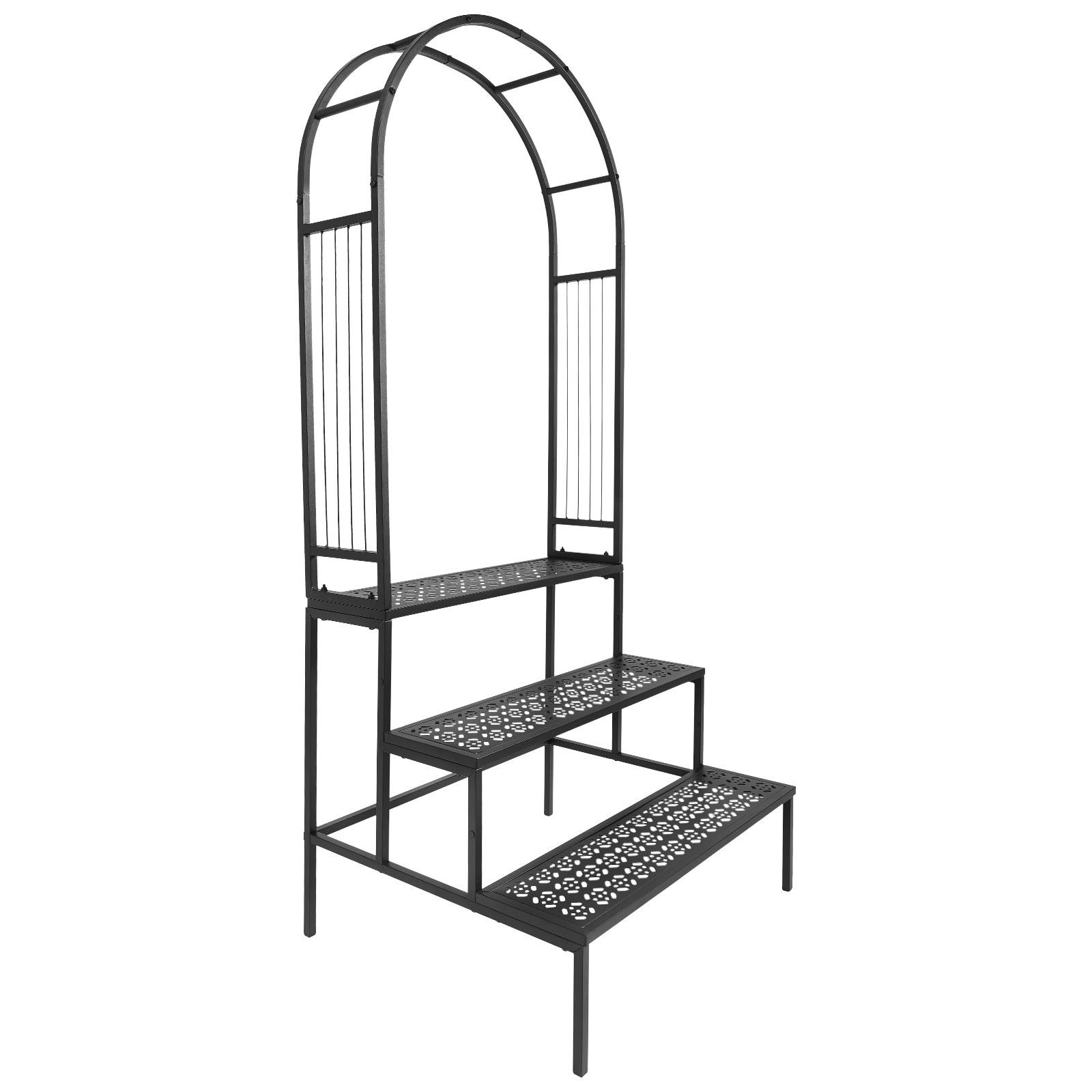 70X60X165cm 3 Tier Plant Stand with Garden Arch, Flower Pot Holder Display Shelf, Garden Arbor for Climbing Plants 70X60X165cm 3 Tier Plant Stand with Garden Arch, Flower Pot Holder Display Shelf, Garden Arbor for Climbing Plants