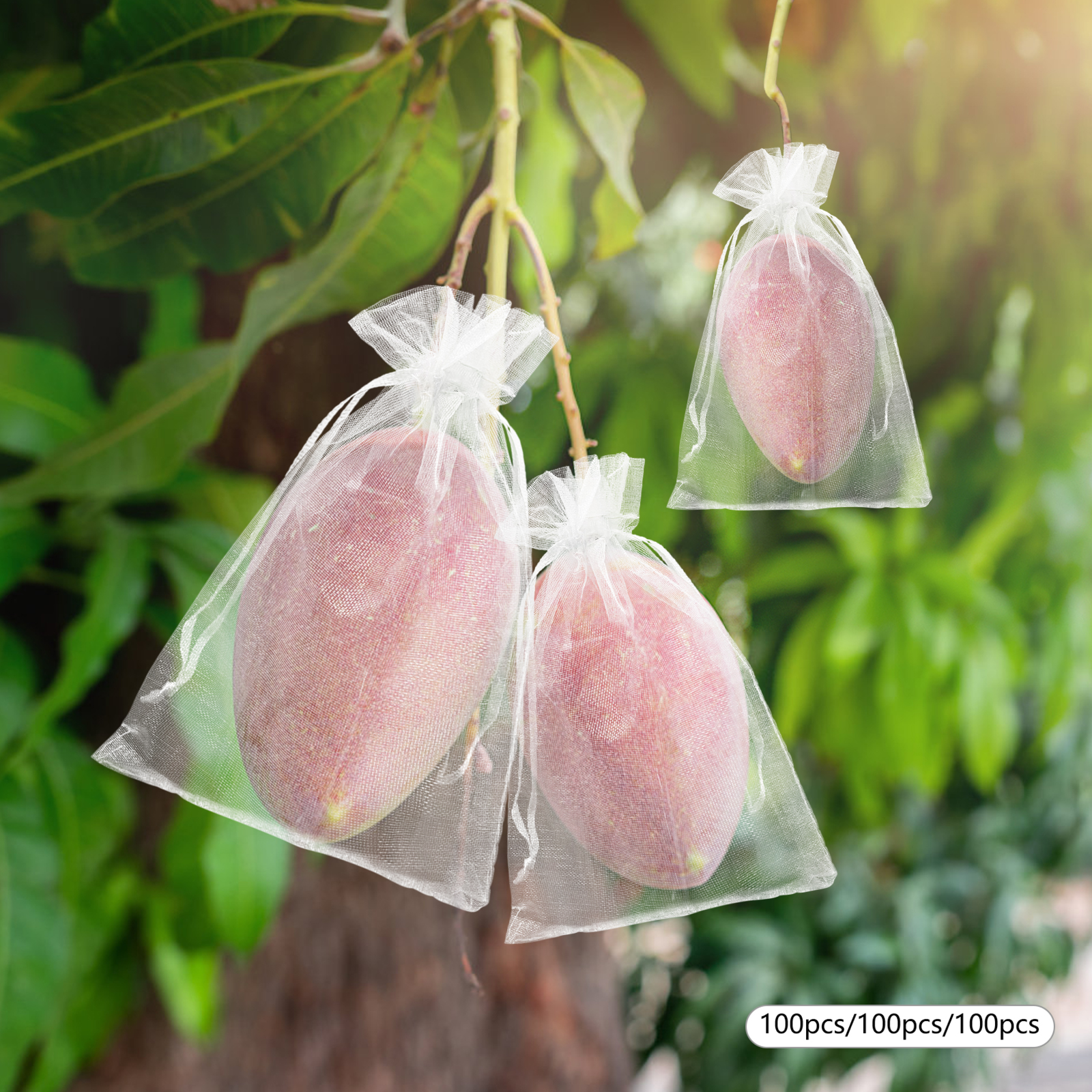 300 pcs., Fruit protection bags, Drawstring garden net bags, Fruit net bags, White