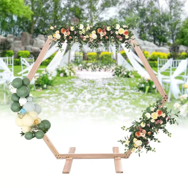 2.33*2.25m/7.6*7.4ft Wooden Wedding Arch with Rustic Wedding Decorations for Ceremony Arch Wedding with Balloon Arch Stand Wood Color