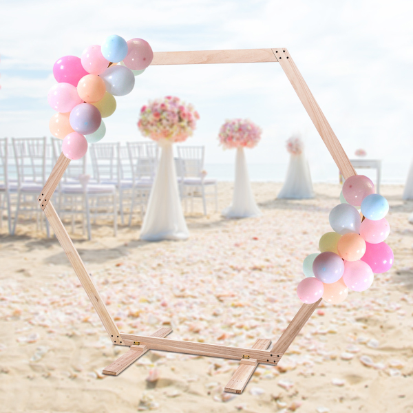 2.33*2.25m/7.6*7.4ft Wooden Wedding Arch with Rustic Wedding Decorations for Ceremony Arch Wedding with Balloon Arch Stand Wood Color