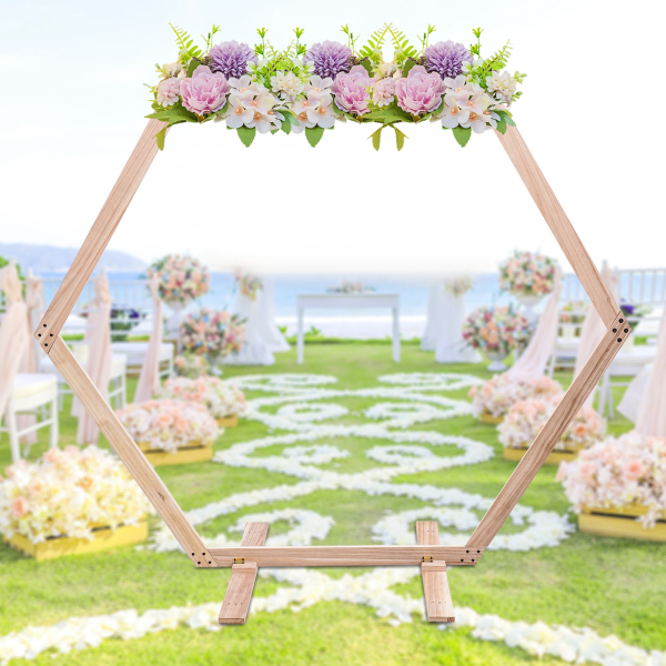 2.33*2.25m/7.6*7.4ft Wooden Wedding Arch with Rustic Wedding Decorations for Ceremony Arch Wedding with Balloon Arch Stand Wood Color
